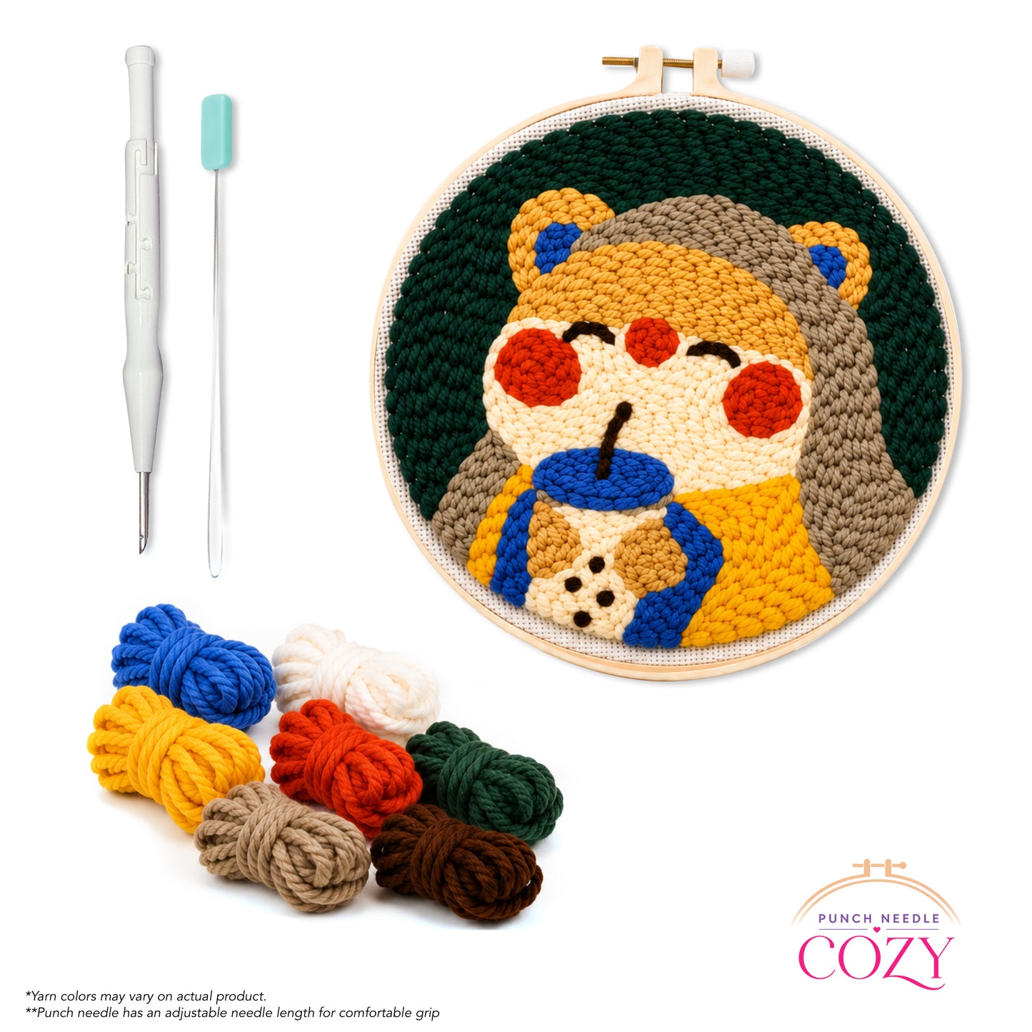 Bear Drinking Boba Punch Needle Kit