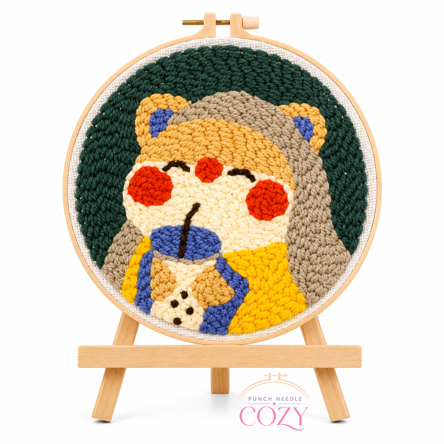 Bear Drinking Boba Punch Needle Kit